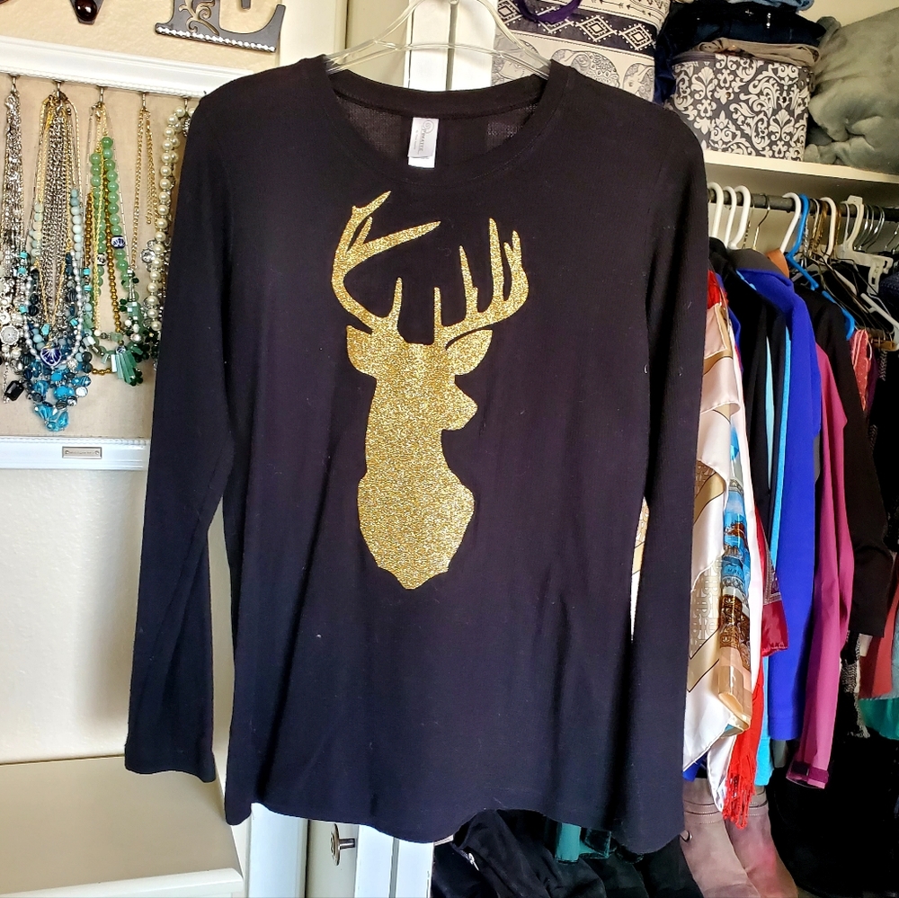 Gold stag black long sleeve tee